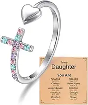 [PINKDODO] Adjustable Cross Rings for Daughter Granddaughter Easter Religious Confirmation Christian Gifts