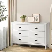 [OIKITURE] Chest of Drawers Dresser with 6 Storage Cabinet Tallboy White Vintage