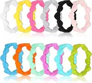 Longbeauty 10 Pack Candy Color Wedding Band for Men Women Flexible Comfort Sport Silicone Ring Black Red Blue Yellow Pink White Green Purple