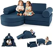 HONEY JOY 13 PCS Modular Kids Play Couch, Versatile Toddler Sectional Sofa Set for Nursery Playroom Bedroom Living Room, Convertible Foam Sofa for Boys Girls (Navy Blue)