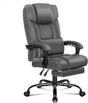 ALFORDSON Boss Grey Office Chair with Footrest, PU Leather Video Gaming Chair, Ergonomic Executive High Back, Desk Computer Chair Recliner for Home Office Study Student