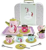 Kaper Kidz DELUXE UNICORN TIN TEA SET in Suitcase 18-Piece: Perfect Pretend Play Tea Party Fun!