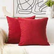 Red Linen Throw Pillow Covers 18x18 Textured 18" x 18" (Pack of 2) Burgundy