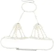 [ANDRESLAD] Elegant Pearl Body Chain Bikini Bra Chain Fashionable Body Jewelry for Women for Party Bra Accessory