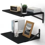 Black Deep Floating Shelves for Wall, 16" W x 12" D Wood Wall Shelf Set of 2,