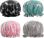 LM 4 Pcs Shower Caps, Reusable Waterproof Shower Cap Polyester Unicorn Shower Caps KUO