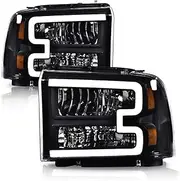 G-PLUS LED DRL headlights, Compatible with 2005 2006 2007 Ford F250 F350 F450 F550 Super Duty bumper Headlamp, Clear lens Black Housing Amber Reflector