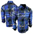 Mens Shirt Blue Black Striped Bronze Metallic Foil Bull Silky Stretch Button Up