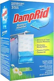 DampRid Hanging Bag, Moisture Absorber, 1 Box of 3 Bag (16 oz. Each Bag.), Blue