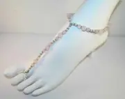 Rose Quartz & Pearl Magnetic Foot Jewelry Anklet with Toe Ring Attached
