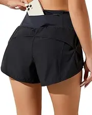 [Holipick] High Waisted Running Shorts with Liner Women Quick Dry Athletic Workout Shorts Zipper Pocket