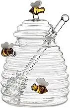 Vbnuyhim 400ml Glass Honey Pot With Dipper,Honey Dispenser Glass Container Honey Jars For Serving Honey And Syrup