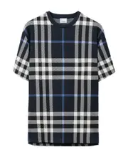 check-pattern cotton T-shirt S,L Black