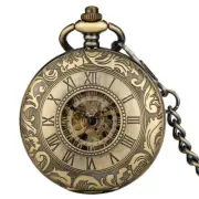 Double Hunter Hand-winding Mechanical Skeleton Roman Numberals Pocket Watches
