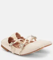 [Roger Vivier] Roger Vivier Crystal-embellished leather ballet flats AU 10.5 white