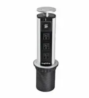 Tabletop Pop Up Safe Power Socket & Electrical Outlet w/ 3 Plug and 2 USB Ports