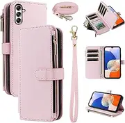 [Furiet] Wallet Case for Samsung Galaxy S24/S25 5G with Wrist Strap, Shoulder Strap 10+ Card Holder Luxury PU Leather Flip Stand Zipper Purse Cell Shockproof Phone Cover for S 24 24S 25 25S G5 Pink