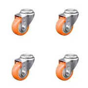 3.5 Inch SS Orange Polyurethane Wheel Swivel Bolt Hole Caster Set Service Caster