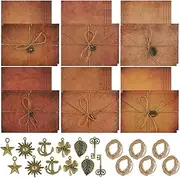 Vintage Stationary Paper and Envelopes Set, 60Pcs Retro Kraft Letter Writing Set Stationary Set- 24 Sheets Antique Letter Writing Paper, 12Kraft Envelopes, 12Retro Accessories, 12Ropes