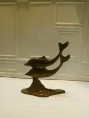 Vintage Solid Brass DOUBLE DOLPHIN 5.5" TALL Statue