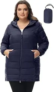 [Royal Matrix] Women's Packable Puffer Jacket with Hood, Plus Size and Regular Lightweight Long Puffer Coat