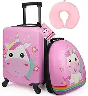[emissary] Kids Luggage Set - Girls Carry-On Suitcases With Wheels, Unicorn, 11.81 inches, Traveling
