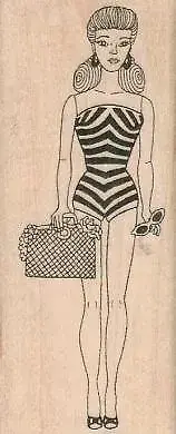 Swimsuit Lady 1 1/2 x 3 1/2" Rubber Stamp, Woman Stamp, Lady Stamp