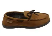 Mens Dearfoams Toby Microsuede Moccasin With Whipstitch & Tie Slippers - ModeSho