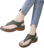 [XBCDX] Womens Platform Flip Flops Wedge Open Toe Sandals Beach Breathable Buckle Ankle Strap Clip Toe Sandals Summer Ladies Sandals Sliders Shoes,Green,US10/EU41