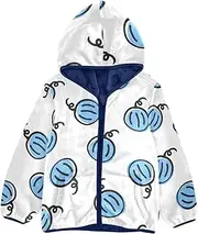 [GuoChe] Cute Blue Pumpkin Black Outline White Sherpa Coat Light Jacket Toddler Girl Navy Blue Girls Zip Up Hoodie 3T