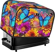 Colorful Butterfly Flower Toaster Cover 2 Slice Bread Machine Covers Waterproof Universal Size Kitchen Small Appliance Cover with Hang Loop, Dust and Fingerprint Protection