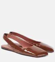 [Amina Muaddi] Amina Muaddi Ane patent leather slingback flats AU 7.5 brown