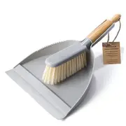 Small Dustpan and Brush Set, Mini Broom and Dustpan Set, Wood Hand Broom Gray