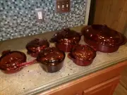Vision Ware Vintage Corning Pyrex Cranberry Glass Cookware 12 Piece Set USA