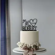 Personalized Wedding Cake Topper with Date /Mr and Mrs Cake Topper
