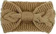 Womens Winter Boho Chic Classic Cable Bow Knotted Crochet Knitted Turban Headband Headwrap (Camel, One size)