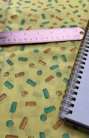Vtg Yellow Orange Turquoise Blue Shapes Fabric 23" x 58" Polycotton F59