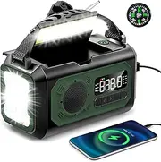 【2023 Newest】12000mAh Emergency Weather Radio, Hand Crank Radio, Portable AM/FM/NOAA Radio with 2 Solar Panels, Multi-Function Solar Radio with Flashlight Reading Lamp SOS, Compass, Power Bank(Green)