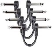 [GOGHOST] 6 Inch Guitar Patch Cables 4 Pack, 1/4" TS Right Angle Effect Pedal Flat Cables, Black