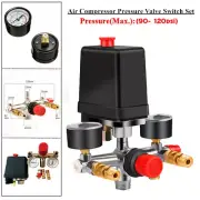 90-120PSI Air Compressor Pressure Switch Manifold Regulator Gauges◩♙