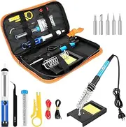 [ARyee] 60W Soldering Irons Kit, Adjustable Temperature Electric Soldering with 5 Soldering Tips, Mini Wire Stripper, Solder Tube, Soldering Iron Stand, Tweezer