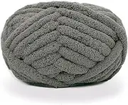Chunky Knit Chenille Yarn for Hand Knitting Blankets, Super Soft Big Jumbo Blanket Yarn, Dark Grey