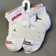 Nike Jordan Boy Socks Ankle Jumpman Basketball Cushioned 6 Pair Shoe 3Y-5Y White