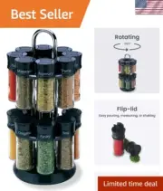 Premium Chrome-Plated Spice Rack with 16 Refillable Jar Set - Kitchen Gift