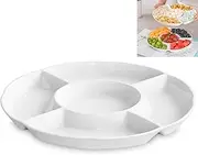 WUWFKUI Ceramic Chip and Dip Serving Tray,Porcelain Divided Serving Platter, Perfect for Chips and Dip, Veggies, Candy and Snacks, White (12 inch)