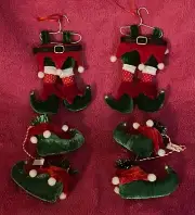 Plush Elf Pants & Shoes Set Of 4 Christmas Tree Ornaments NEW!