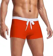 [Aosufei] Men's Square Brief Quick Dry Shorts Elastic Waist Slim Swim Trunks Breathable Stretchy Sports Shorts