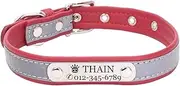 THAIN Personalized Reflective Cat Dog Collar with Name Plate Custom Engraved Cute Puppy Kitten Dog Cat Collars for Male Female Boy Girl Small Medium Large Dogs (Red, S)