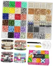 7500 Pcs Clay Beads Bracelet Making Kit, 2 Boxes 24 Colors Polymer Heishi
