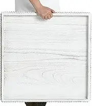 Yoande Extra Large Square Ottoman Table Tray with Wooden Bead Washed Wooden Serving Tray Multipurpose Decorative Square Ottoman Tray for Coffee Table Platter Room Kitchen Counter (White,24 x 24 Inch)